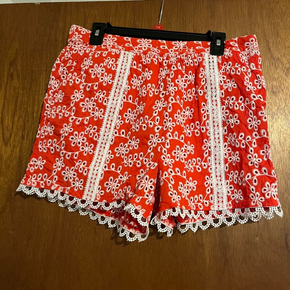 Orange embroidered shorts
